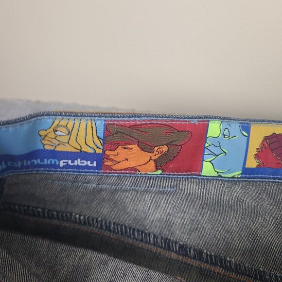 Vintage Platinum Fubu Y2k Fat Albert Baggy Embroidered Navy  Jeans Mens 38x34 - Picture 4 of 16